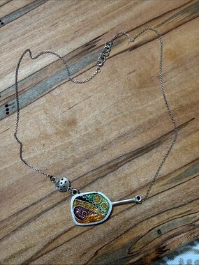 Handmade Artisian - Jewelry by Lanni - Cloisonné Enamel Pickleball Necklace